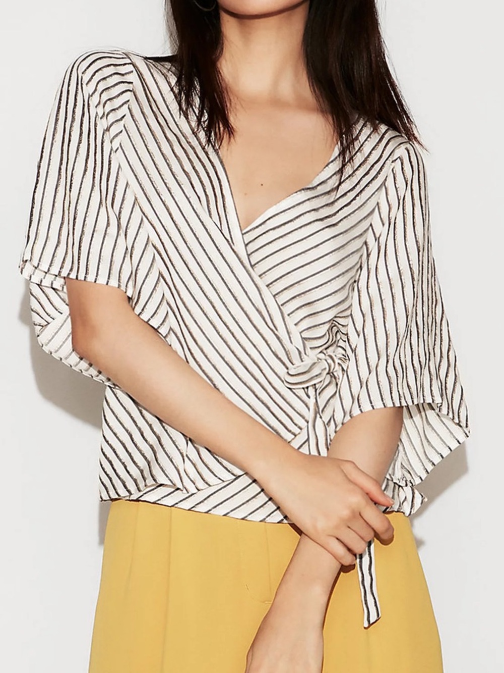 Express Metallic Striped Tie Front Kimono Blouse XS